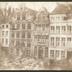 "Le marché de la laine à Malines. Mai 1846" vue en plongée sur les ballots de laine devant des maisons et devant l'hôtel de ville
