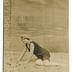 "Denise" femme en maillot de bain, devant un décor peint